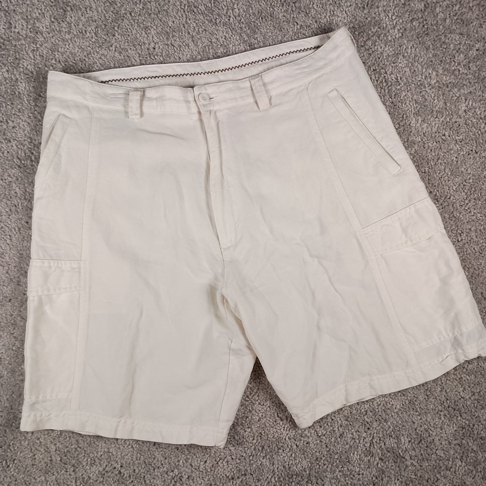 Cubavera Mens White Linen Rayon Blend Cargo Shorts Size 36 Excellent Condition